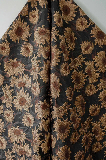 3D Sunflower Jacquard Fabric by the Meter | Vintage Embossed Floral Brocade | Black Brown | Quilting Home Decor Upholstery Bag Making