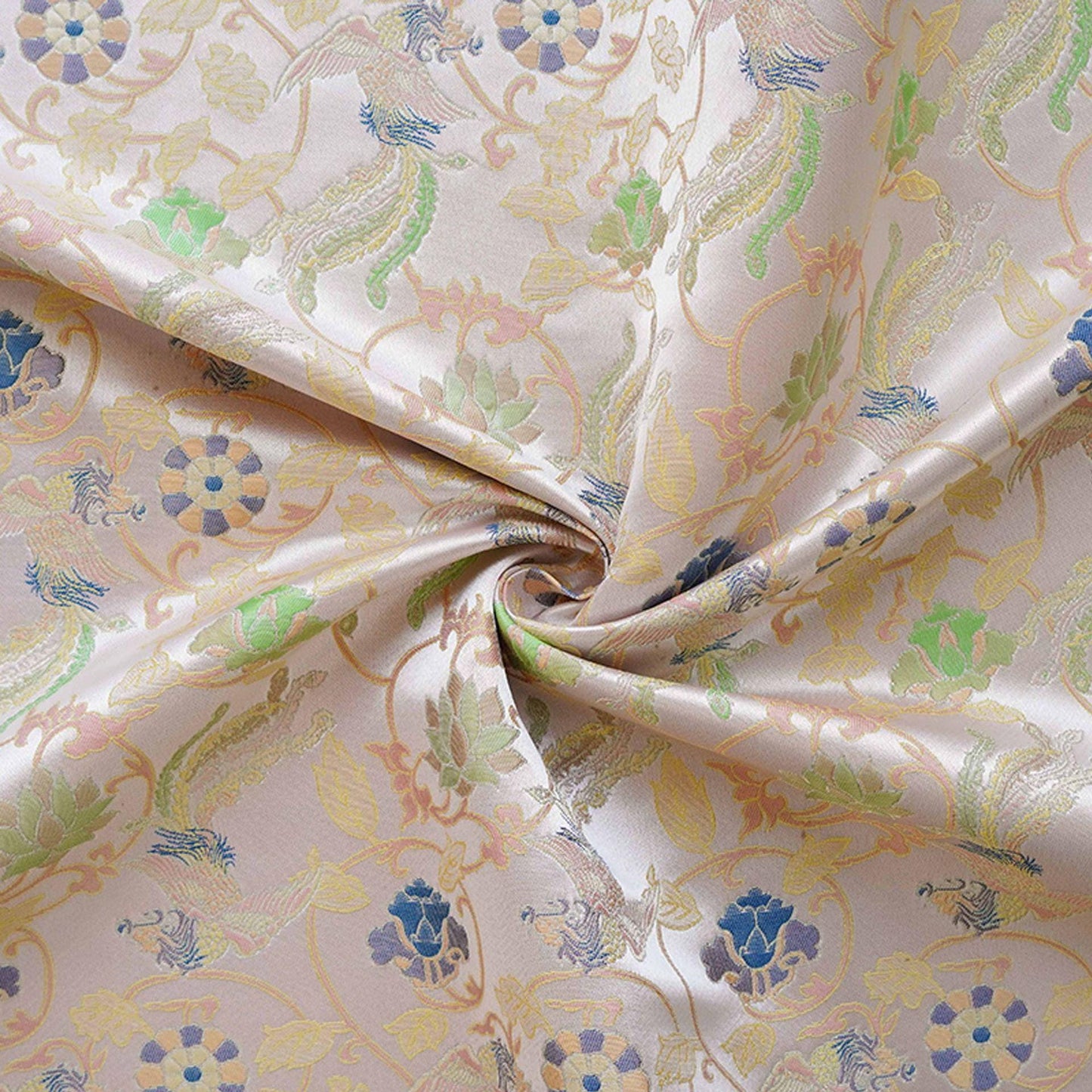 Chinese Phoenix & Lotus Song Brocade Fabric | Gold Thread Jacquard | 64" Wide | Hanfu Qipao Dress Cosplay Wedding - Poppylollipop