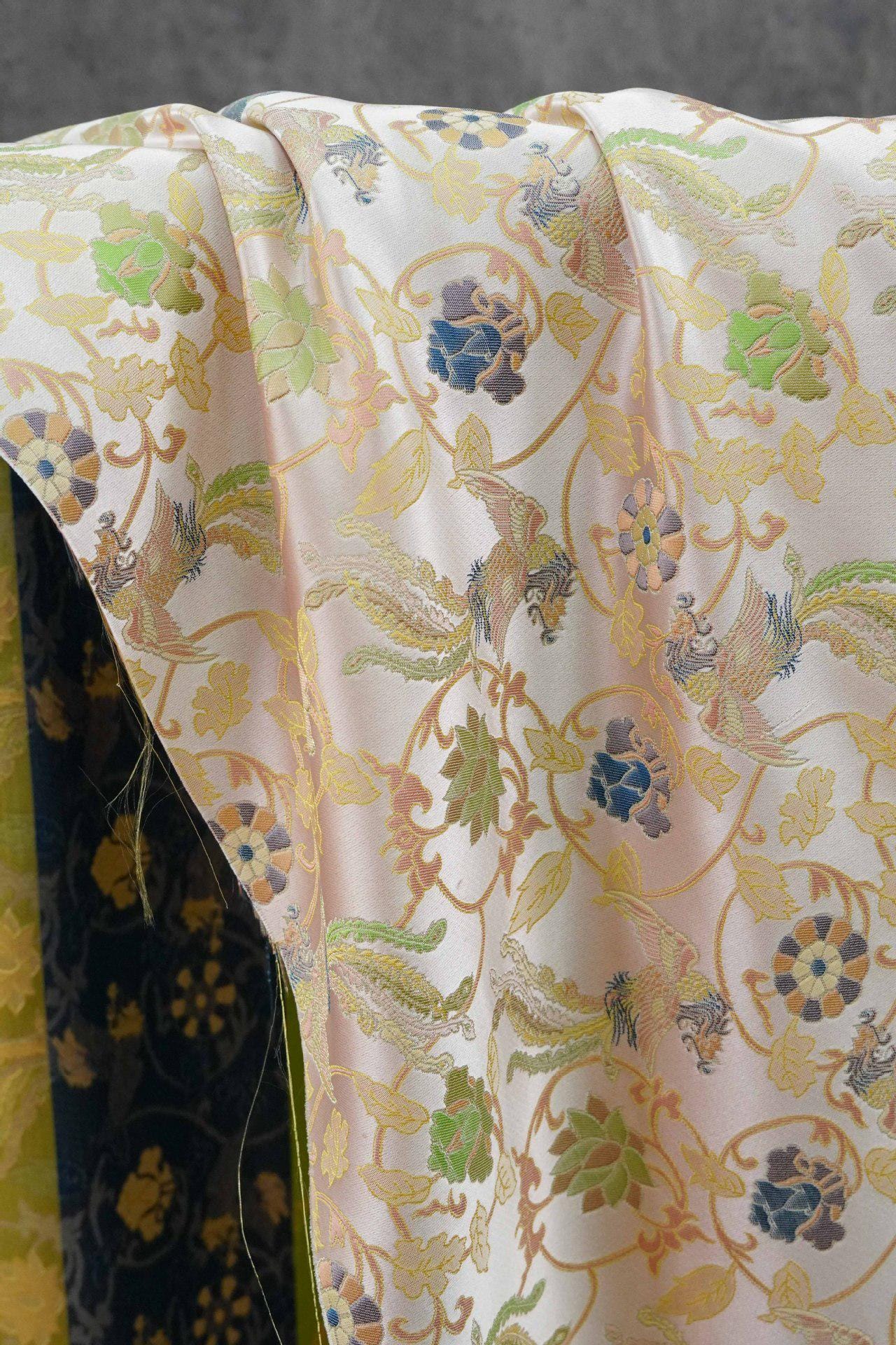 Chinese Phoenix & Lotus Song Brocade Fabric | Gold Thread Jacquard | 64" Wide | Hanfu Qipao Dress Cosplay Wedding - Poppylollipop