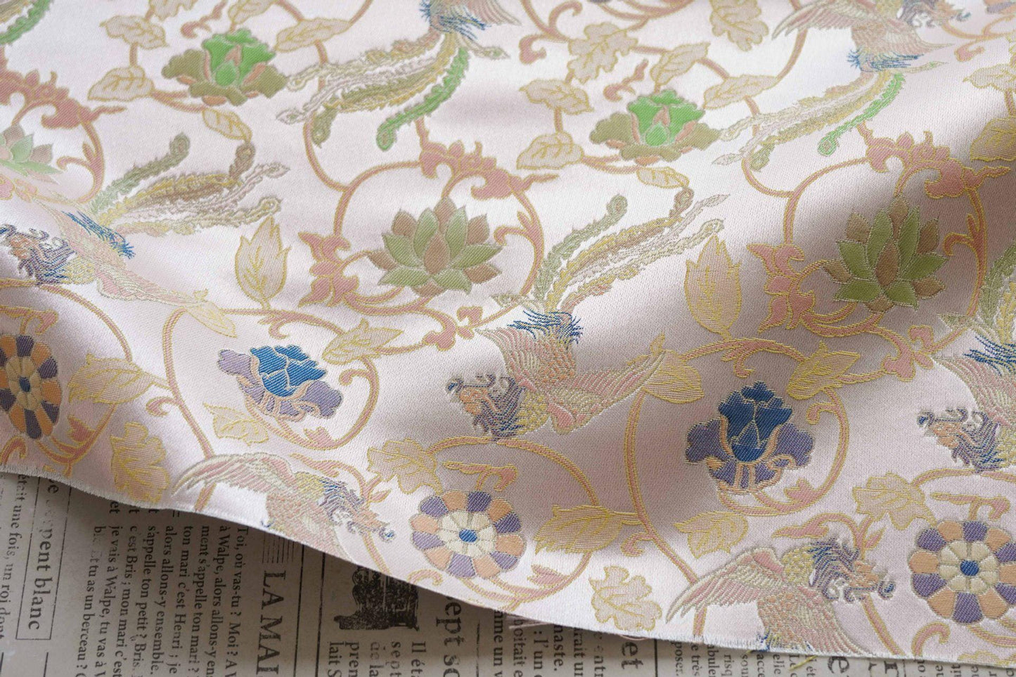 Chinese Phoenix & Lotus Song Brocade Fabric | Gold Thread Jacquard | 64" Wide | Hanfu Qipao Dress Cosplay Wedding - Poppylollipop