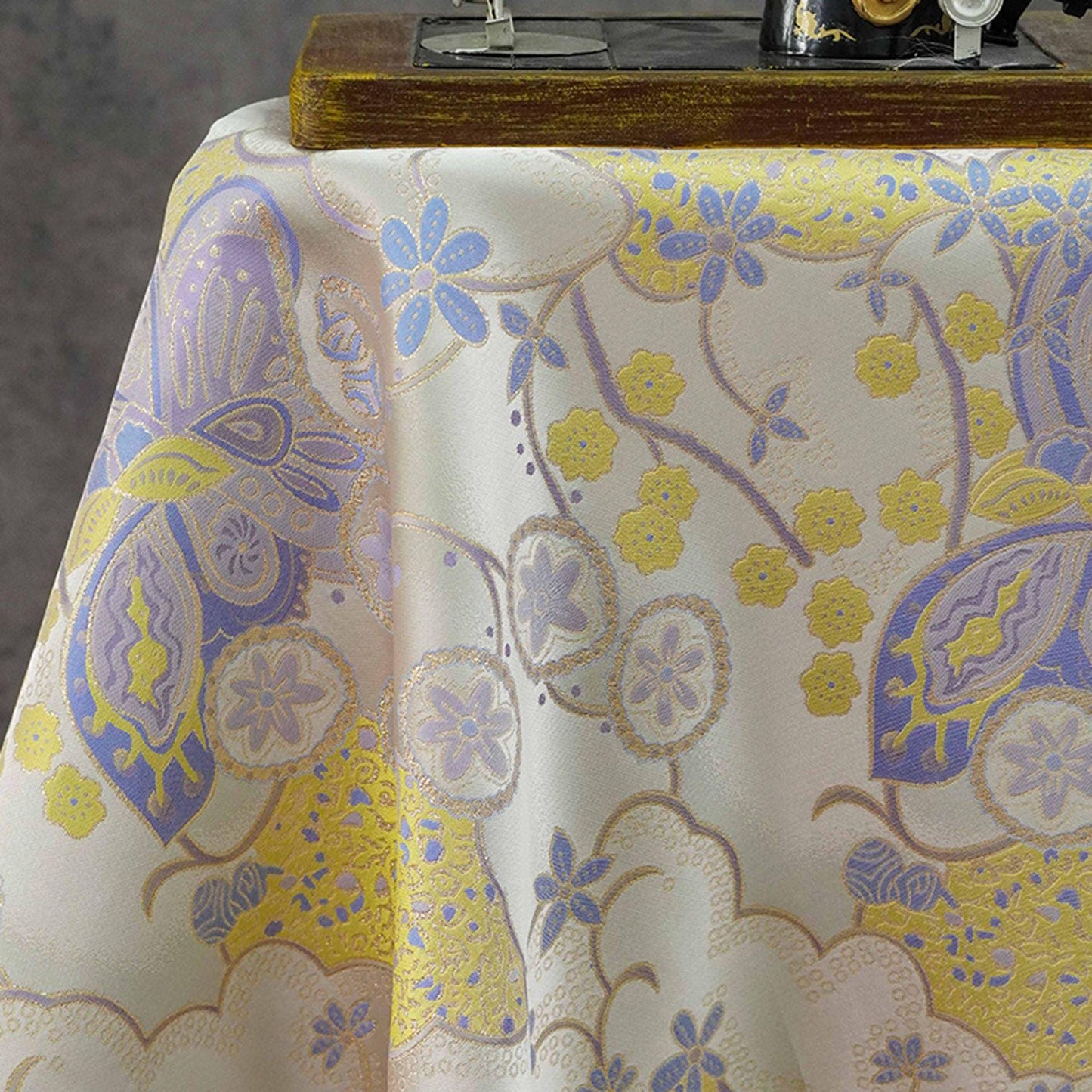 Butterfly Floral Jacquard Fabric Yellow Purple | Gold Thread Brocade | 64" Wide | Vintage Hanfu Dress Cosplay