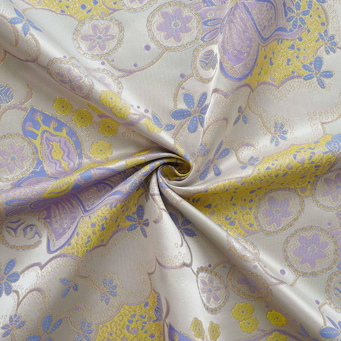 Butterfly Floral Jacquard Fabric Yellow Purple | Gold Thread Brocade | 64" Wide | Vintage Hanfu Dress Cosplay