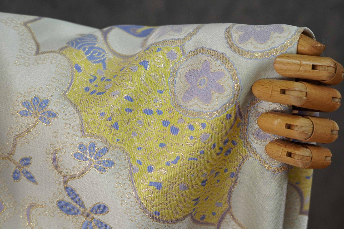 Butterfly Floral Jacquard Fabric Yellow Purple | Gold Thread Brocade | 64" Wide | Vintage Hanfu Dress Cosplay