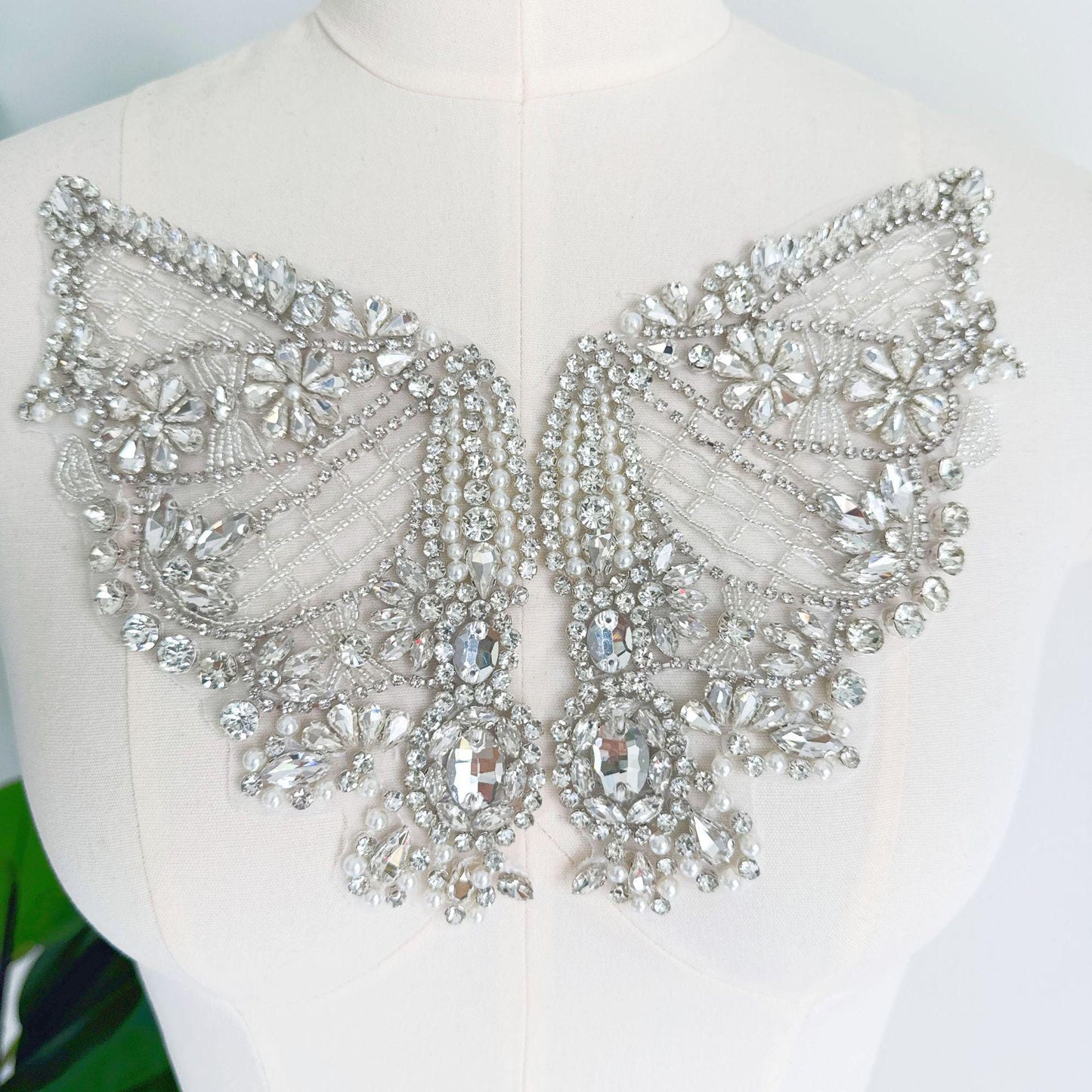 Silver Butterfly Rhinestone Applique | Handmade Crystal Beaded Patch | Bridal Wedding Dress Embellishment Costume Decoration - Poppylollipop