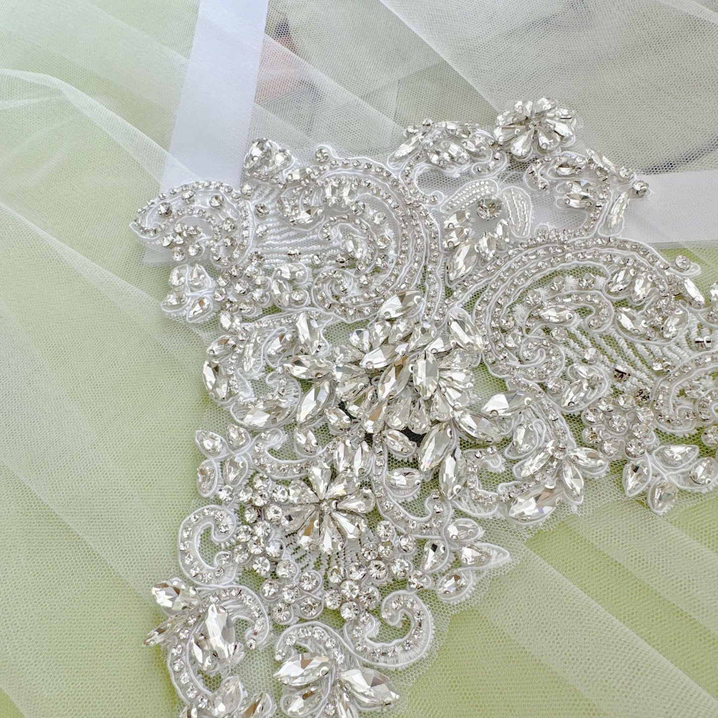 Silver Rhinestone Trim Applique | Handmade Crystal Beaded Sash | Bridal Belt Neckline Shoulder Wedding Dress DIY - Poppylollipop