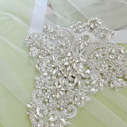 Silver Rhinestone Trim Applique | Handmade Crystal Beaded Sash | Bridal Belt Neckline Shoulder Wedding Dress DIY - Poppylollipop