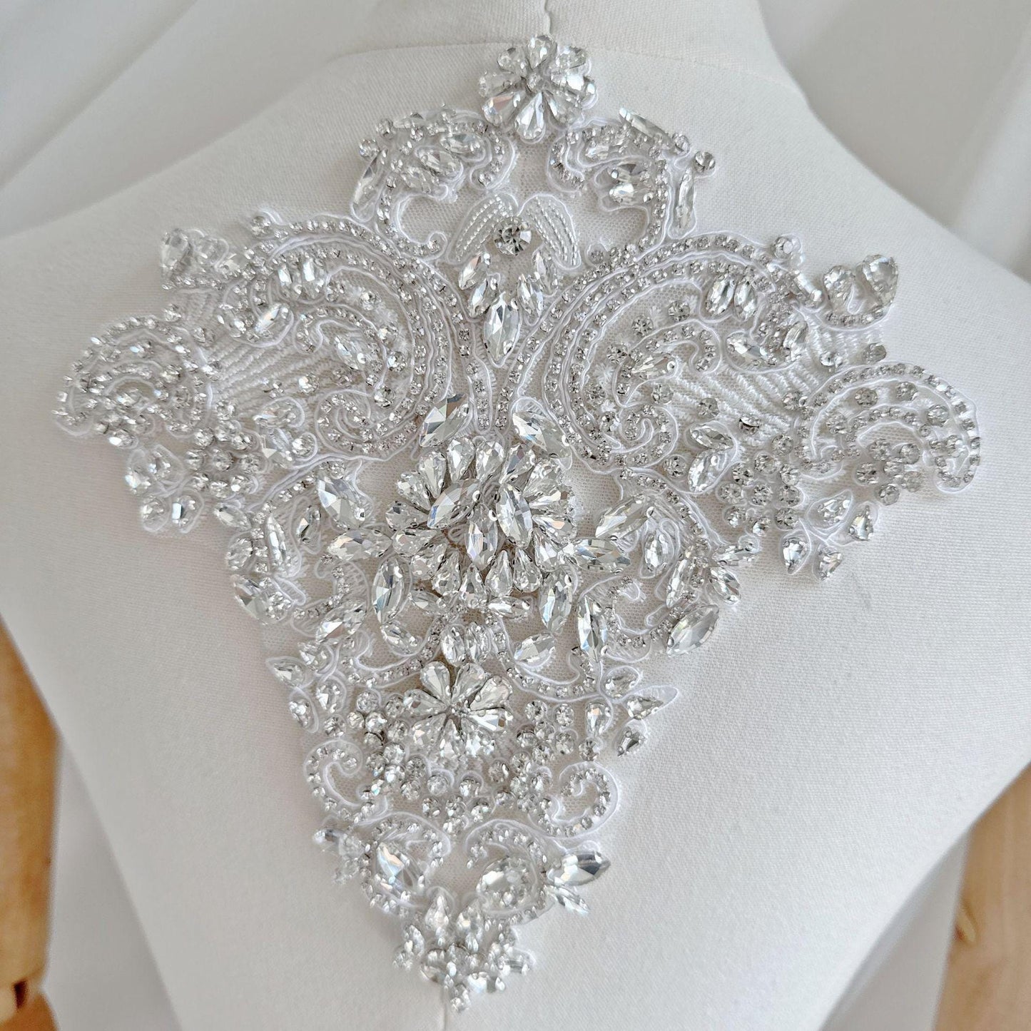 Silver Rhinestone Trim Applique | Handmade Crystal Beaded Sash | Bridal Belt Neckline Shoulder Wedding Dress DIY - Poppylollipop