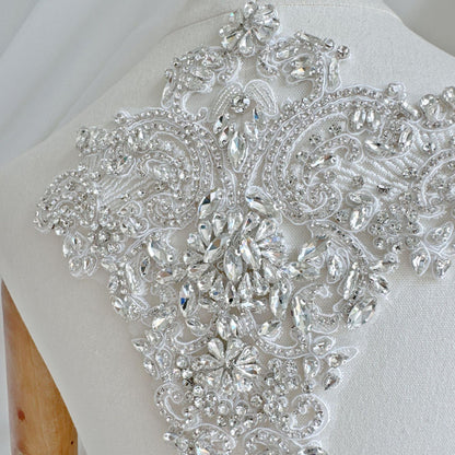 Silver Rhinestone Trim Applique | Handmade Crystal Beaded Sash | Bridal Belt Neckline Shoulder Wedding Dress DIY - Poppylollipop
