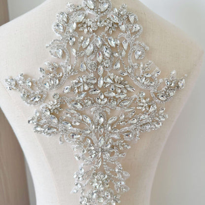 White Flower Rhinestone Applique | Crystal Beaded Floral Patch | Bridal Wedding Dress Dance Costume DIY Embellishment - Poppylollipop