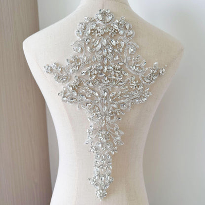 White Flower Rhinestone Applique | Crystal Beaded Floral Patch | Bridal Wedding Dress Dance Costume DIY Embellishment - Poppylollipop