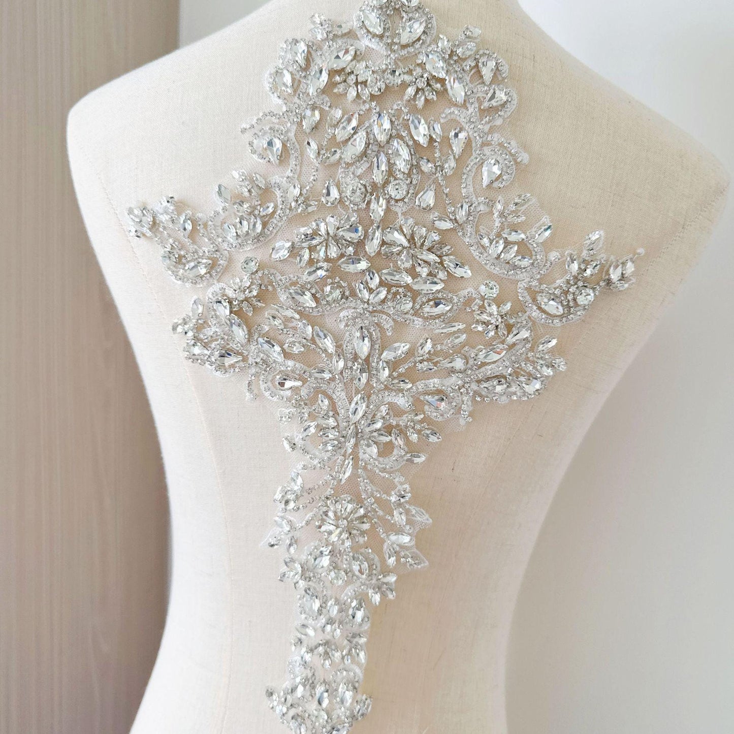 White Flower Rhinestone Applique | Crystal Beaded Floral Patch | Bridal Wedding Dress Dance Costume DIY Embellishment - Poppylollipop