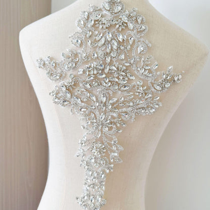 White Flower Rhinestone Applique | Crystal Beaded Floral Patch | Bridal Wedding Dress Dance Costume DIY Embellishment - Poppylollipop
