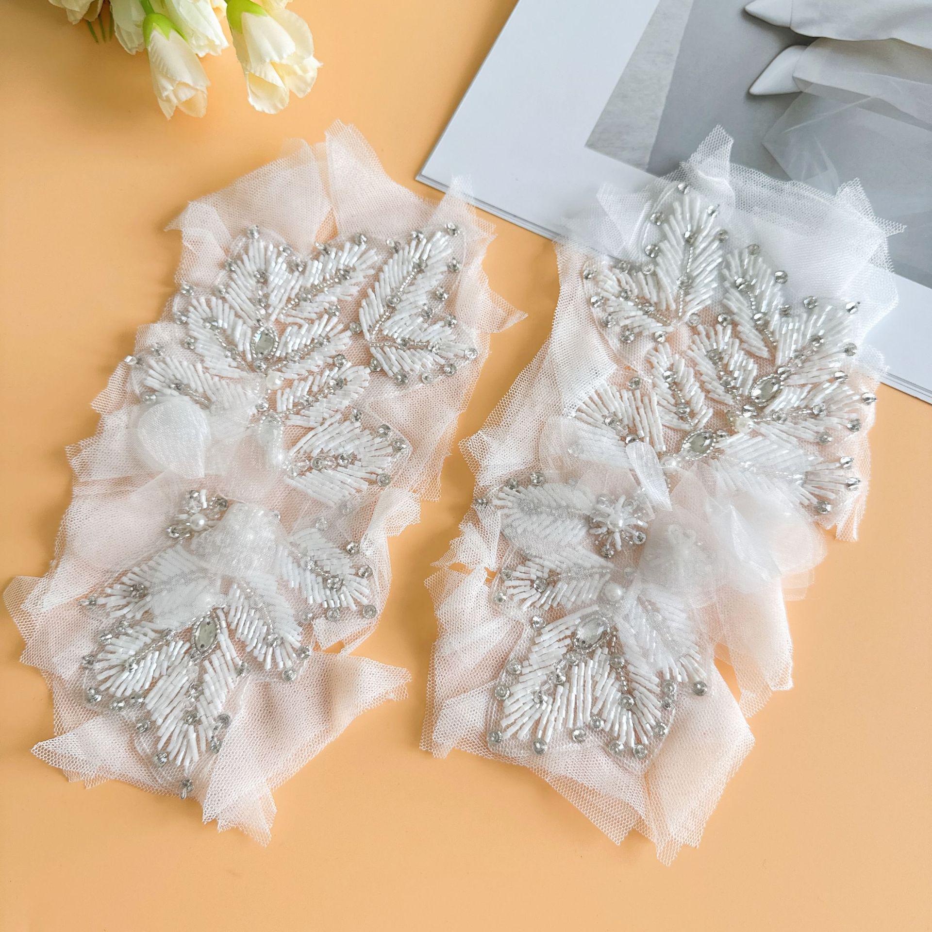 Silver Rhinestone Applique Pair | Handmade Crystal Beaded Patches | Bridal Wedding Dance Costume Stage Wear DIY - Poppylollipop