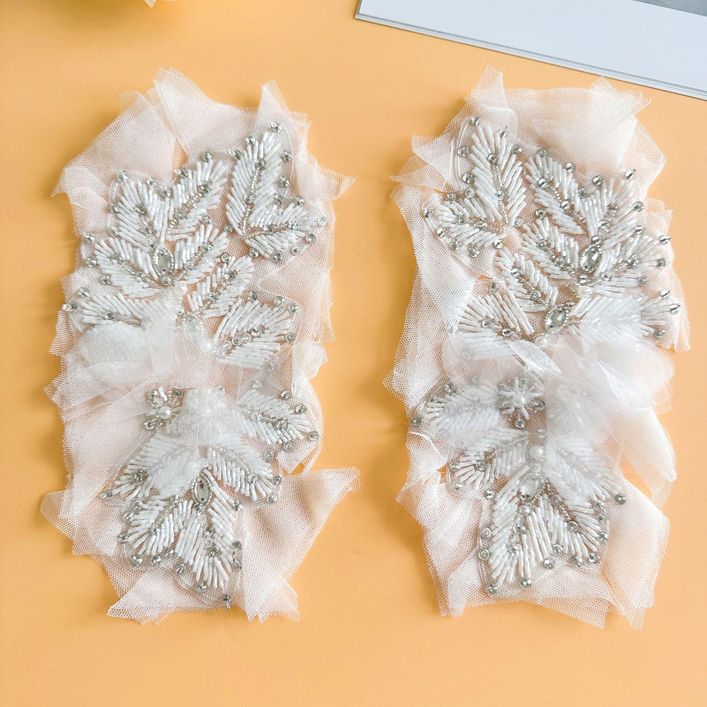 Silver Rhinestone Applique Pair | Handmade Crystal Beaded Patches | Bridal Wedding Dance Costume Stage Wear DIY - Poppylollipop