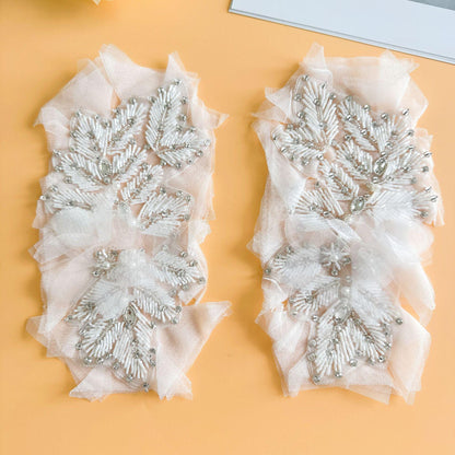 Silver Rhinestone Applique Pair | Handmade Crystal Beaded Patches | Bridal Wedding Dance Costume Stage Wear DIY - Poppylollipop