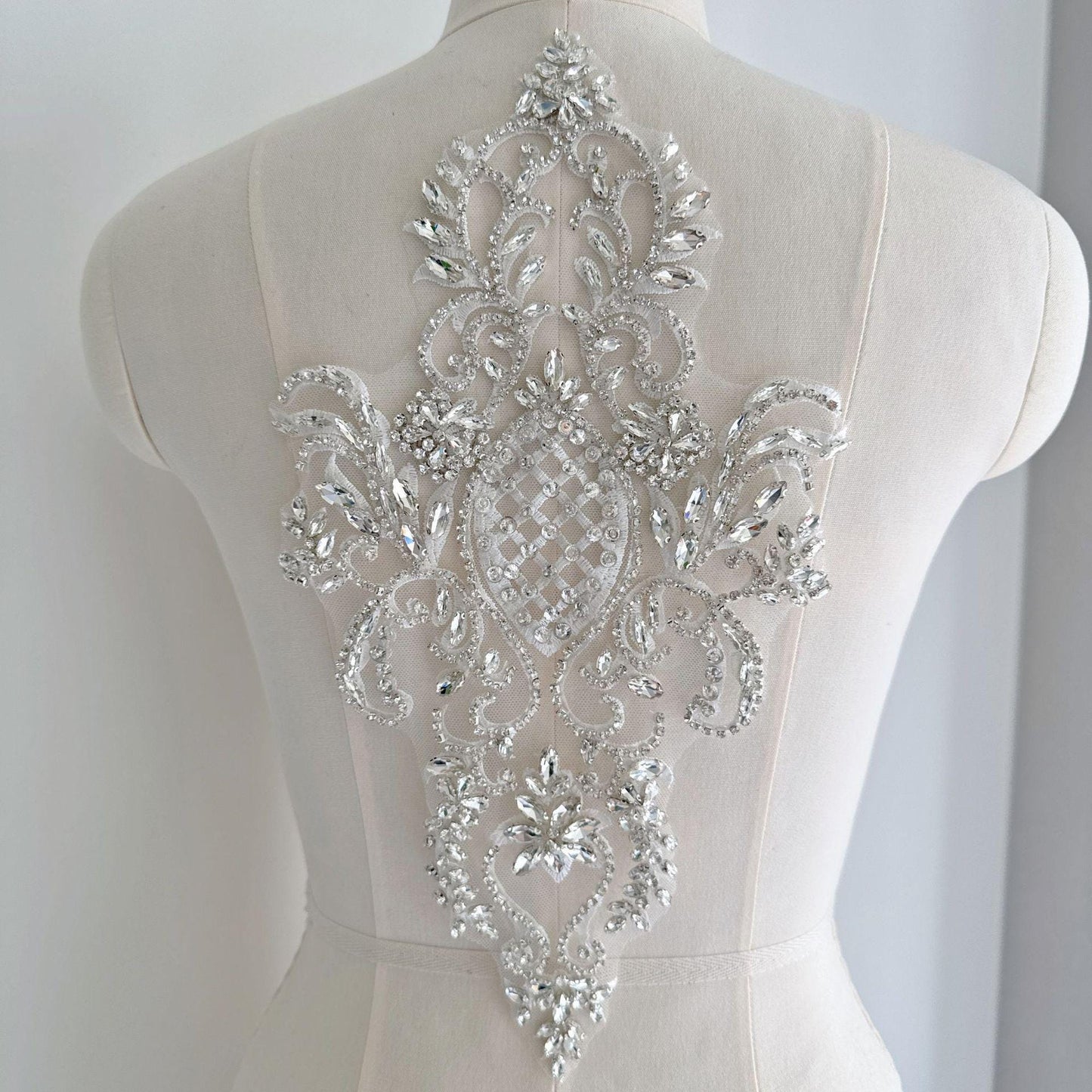 Silver Rhinestone Applique Patch | Handmade Crystal Beaded Embellishment | Bridal Dance Dress DIY Costume Accessory - Poppylollipop