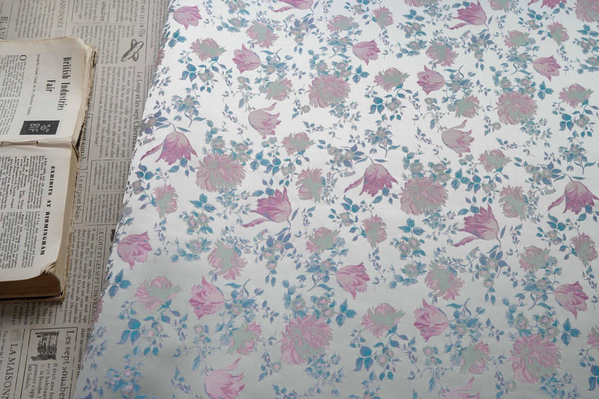 Floral Brocade Fabric, Luxury Woven Textile, Vintage Style Upholstery Craft Material, 55"Wide - Poppylollipop