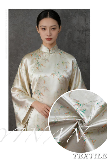 Song Brocade Bamboo Fabric, Chinese Jacquard Textile, Floral Pattern, Sewing Fabric (59" Wide)
