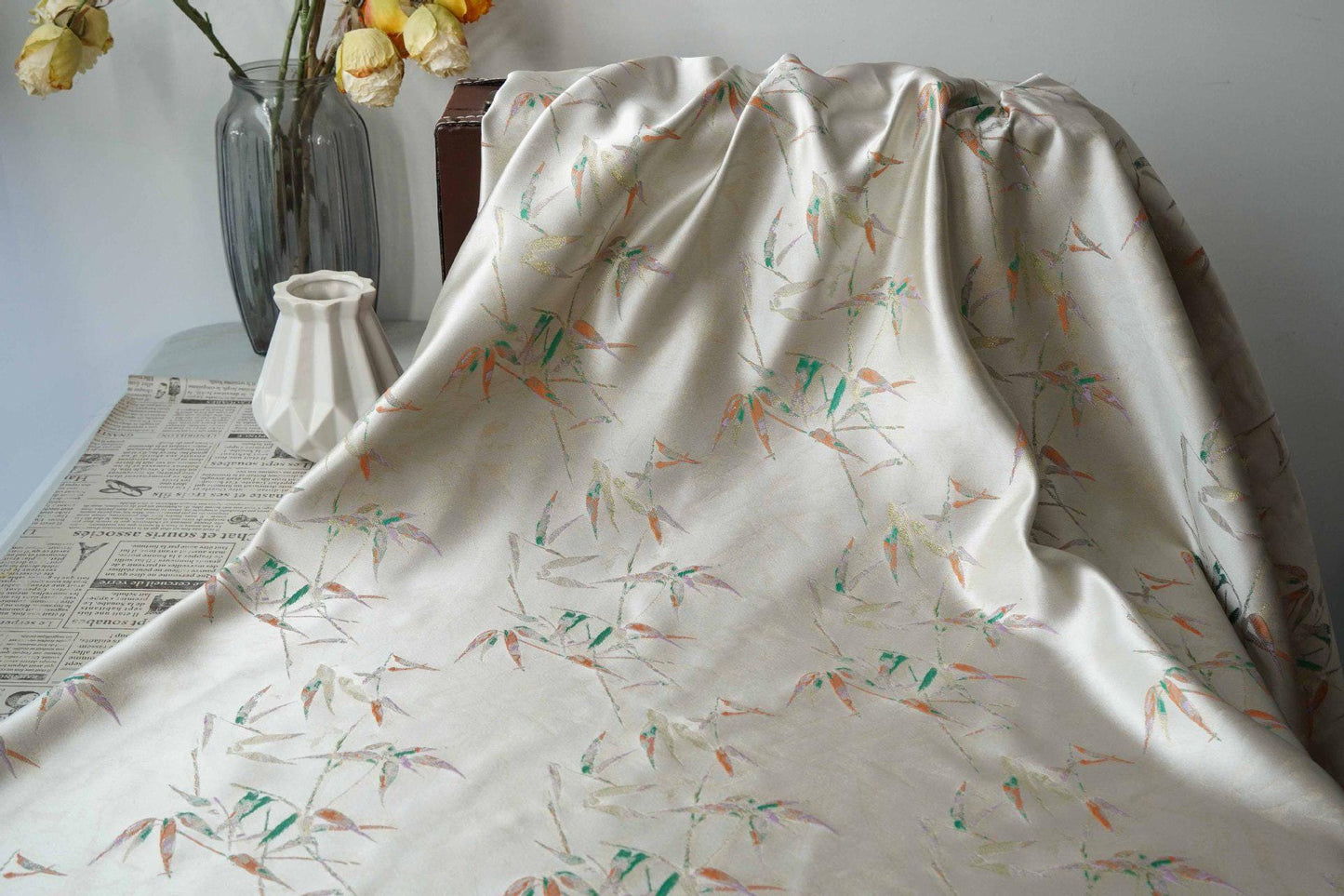 Song Brocade Bamboo Fabric, Chinese Jacquard Textile, Floral Pattern, Sewing Fabric (59" Wide)