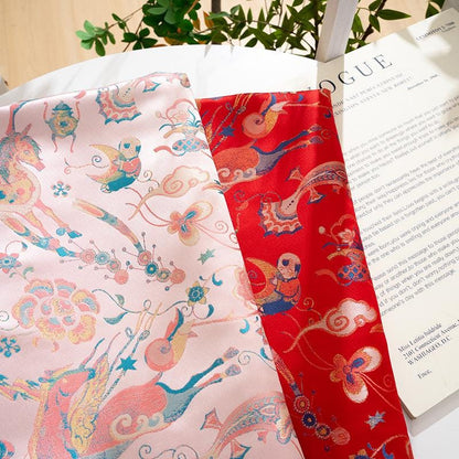 Song Brocade Jacquard Fabric, Chinese Horse Pattern Textile, Luxury Woven Fabric, Vintage Oriental Brocade, Sewing Upholstery Craft Fabric