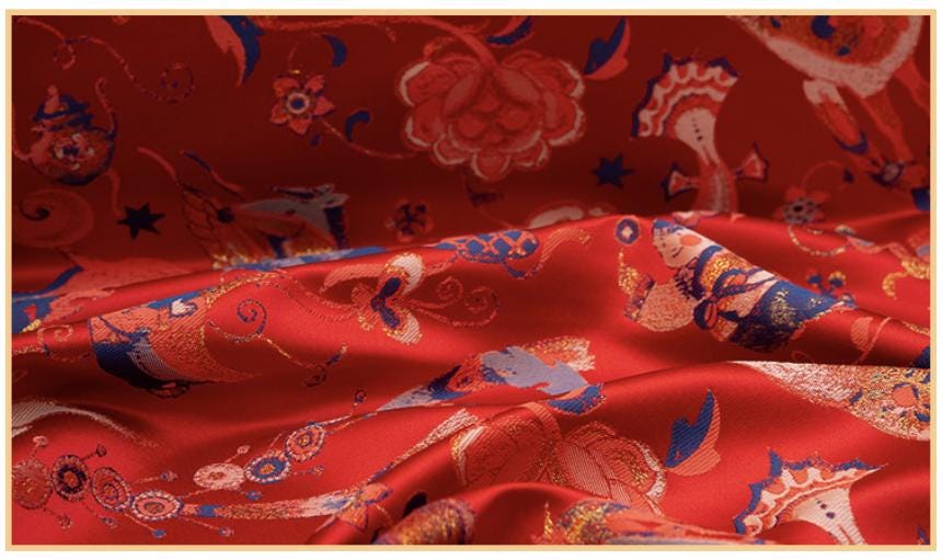 Song Brocade Jacquard Fabric, Chinese Horse Pattern Textile, Luxury Woven Fabric, Vintage Oriental Brocade, Sewing Upholstery Craft Fabric