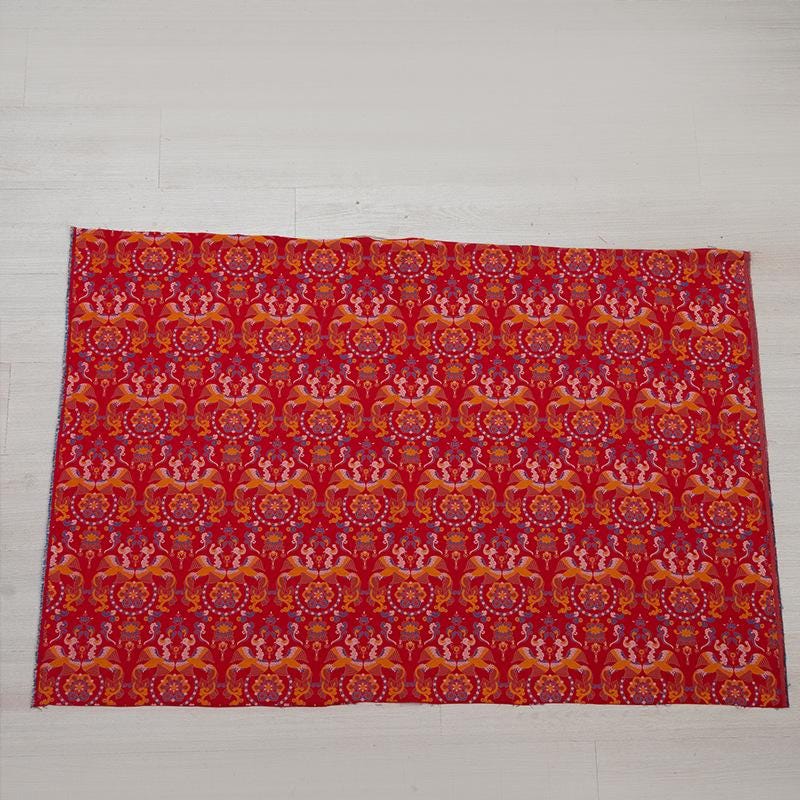 Red Song Brocade Fabric Double Bird Jacquard Satin Ethnic Tibetan Mongolian Traditional Silk Damask Costume Upholstery Fabric Luxury Textile - Poppylollipop