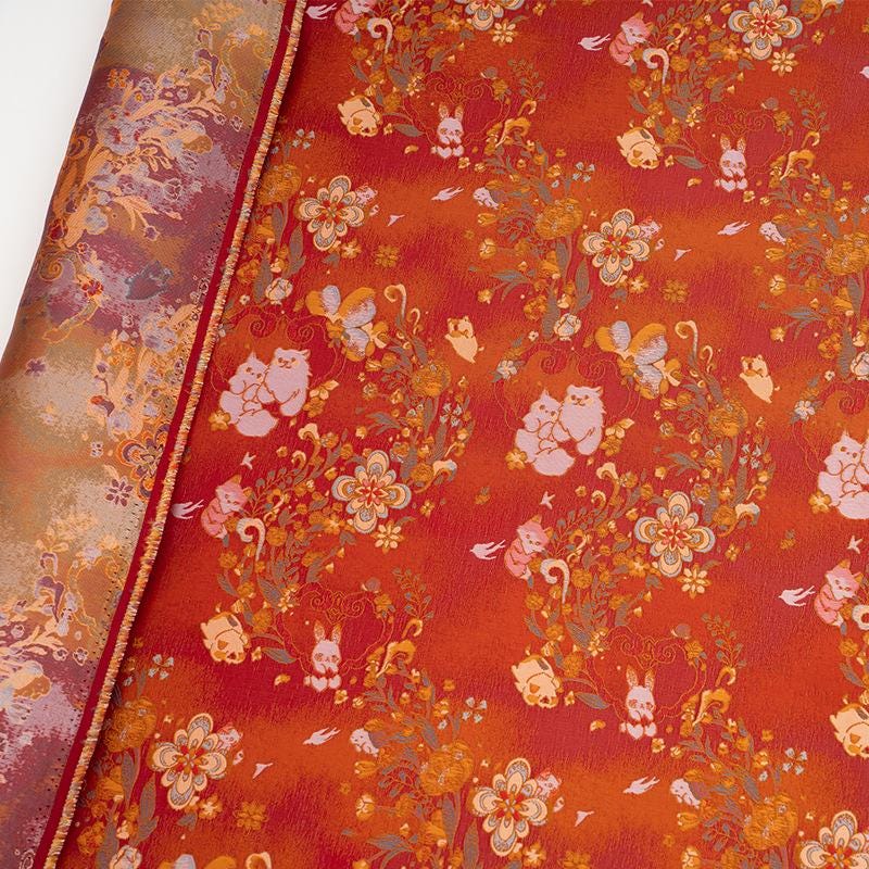 Floral Animal Jacquard Fabric Cute Pet Pattern Brocade Textile Damask Fabric Upholstery Costume Cheongsam Fabric Luxury Decorative Fabric