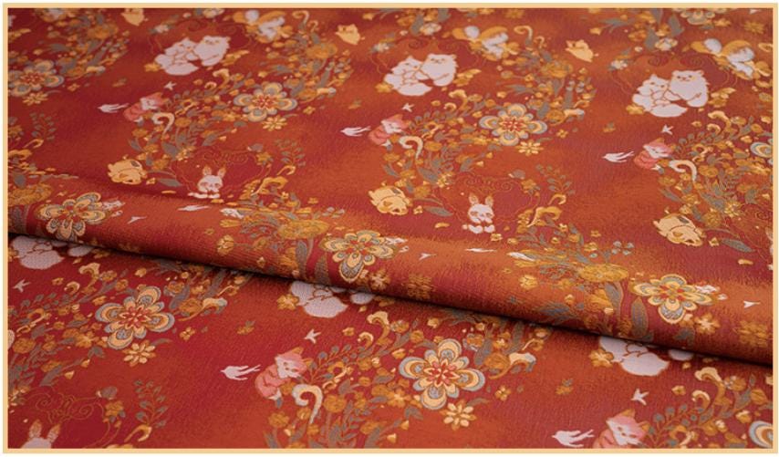 Floral Animal Jacquard Fabric Cute Pet Pattern Brocade Textile Damask Fabric Upholstery Costume Cheongsam Fabric Luxury Decorative Fabric