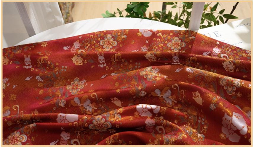 Floral Animal Jacquard Fabric Cute Pet Pattern Brocade Textile Damask Fabric Upholstery Costume Cheongsam Fabric Luxury Decorative Fabric