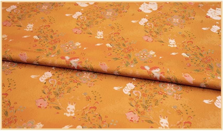 Floral Animal Jacquard Fabric Cute Pet Pattern Brocade Textile Damask Fabric Upholstery Costume Cheongsam Fabric Luxury Decorative Fabric