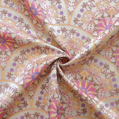 Song Brocade Fabric Double Sided | Fan Floral Jacquard | Multicolor | 65" Wide | Chinese Vintage Hanfu Home Decor - Poppylollipop