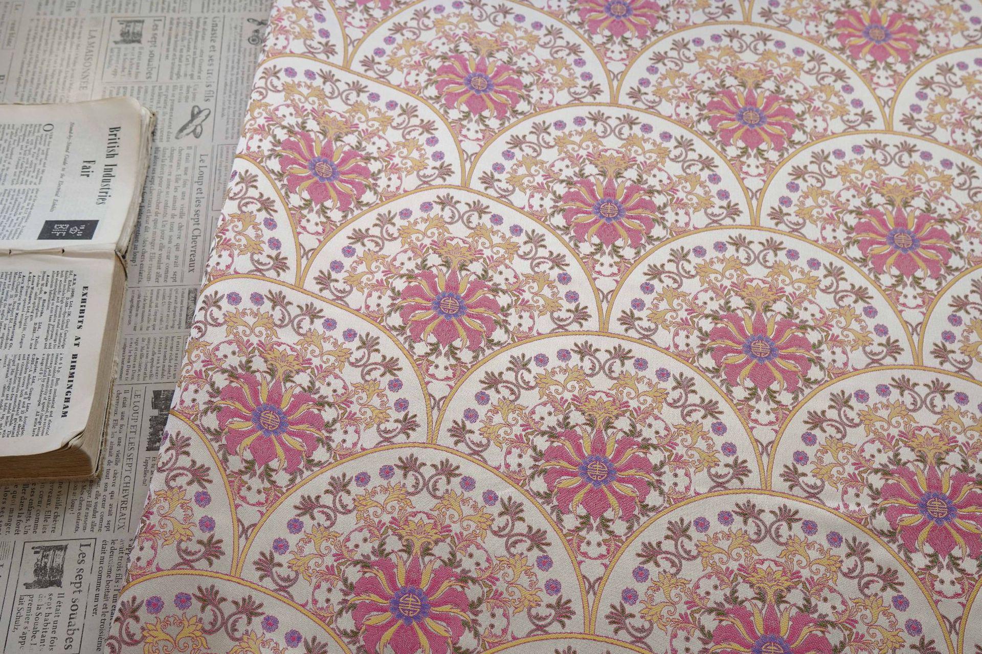 Song Brocade Fabric Double Sided | Fan Floral Jacquard | Multicolor | 65" Wide | Chinese Vintage Hanfu Home Decor - Poppylollipop