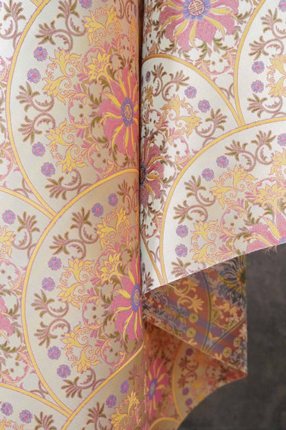 Song Brocade Fabric Double Sided | Fan Floral Jacquard | Multicolor | 65" Wide | Chinese Vintage Hanfu Home Decor - Poppylollipop