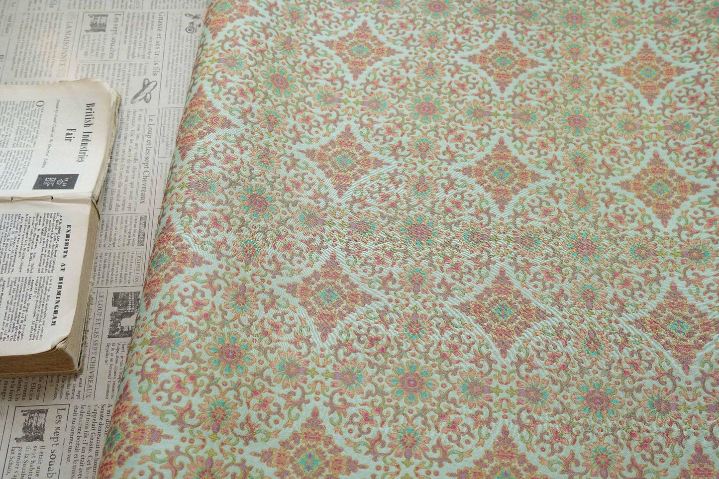 Dunhuang Floral Jacquard Fabric Gold Thread | Scrolling Vine Brocade | Double Sided | 58" Wide | Chinese Decor Hanfu - Poppylollipop
