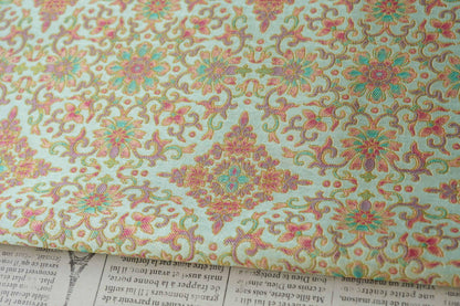 Dunhuang Floral Jacquard Fabric Gold Thread | Scrolling Vine Brocade | Double Sided | 58" Wide | Chinese Decor Hanfu - Poppylollipop