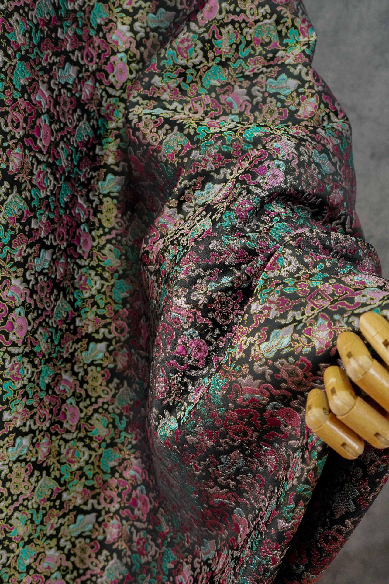 Multi - color Song Brocade Fabric with Golden Thread, Luxury Five - Color Treasure Jacquard for Sewing Design, Premium Textile by the Yard - Poppylollipop