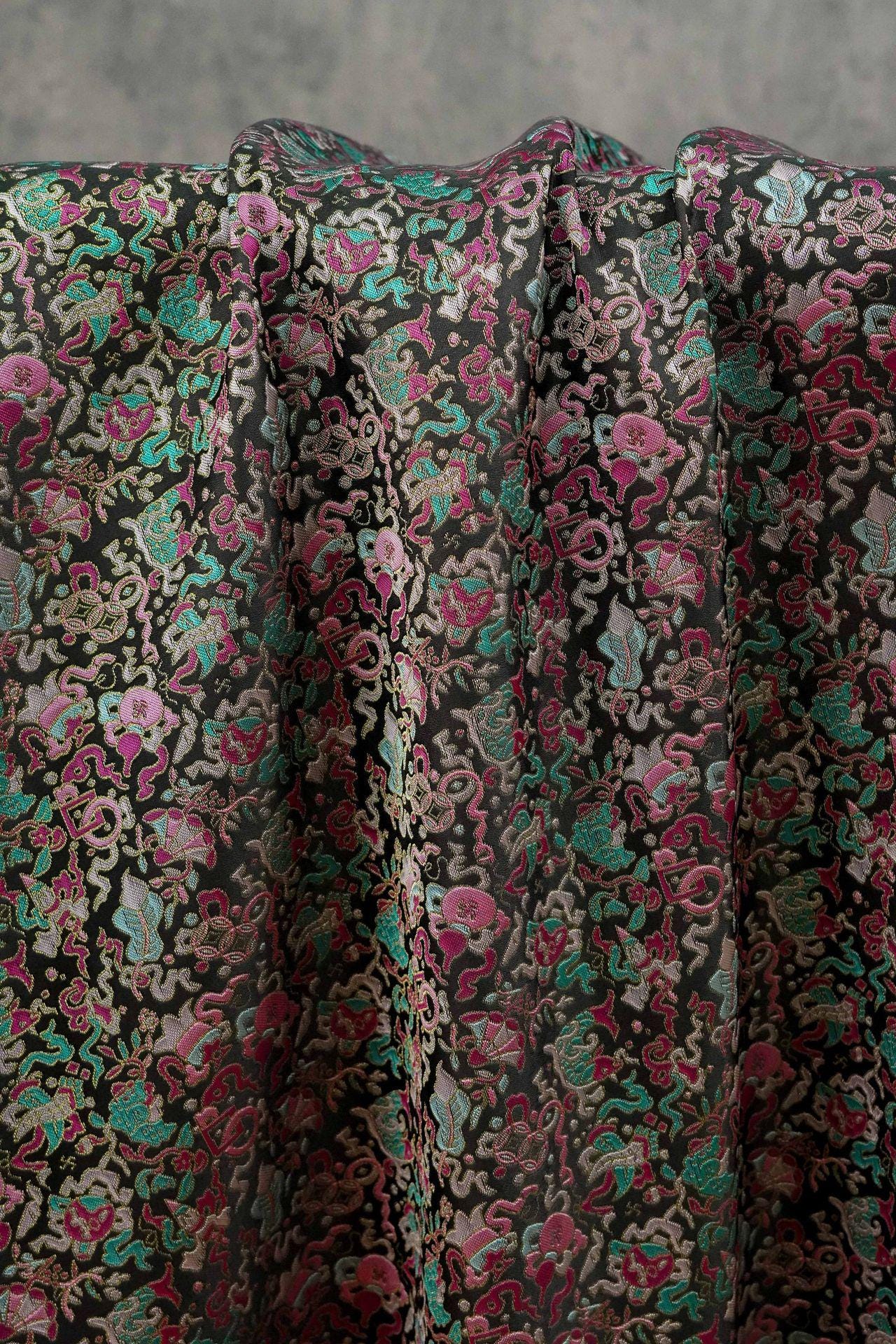 Multi - color Song Brocade Fabric with Golden Thread, Luxury Five - Color Treasure Jacquard for Sewing Design, Premium Textile by the Yard - Poppylollipop