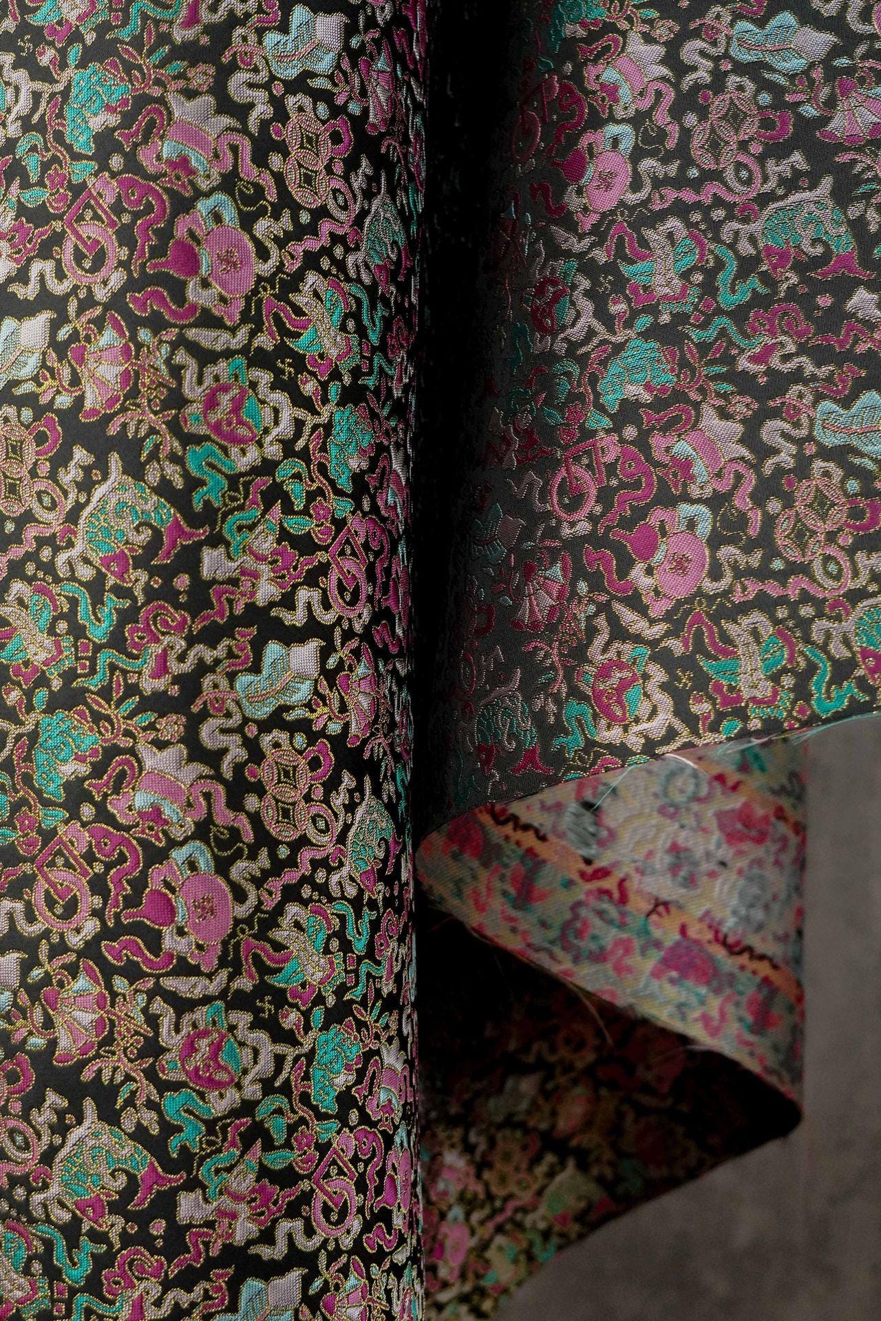 Multi - color Song Brocade Fabric with Golden Thread, Luxury Five - Color Treasure Jacquard for Sewing Design, Premium Textile by the Yard - Poppylollipop