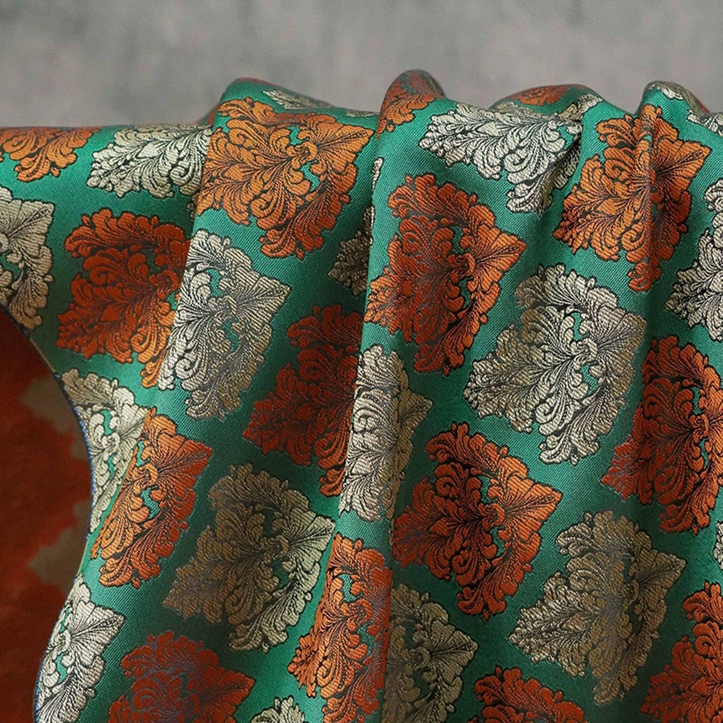 European Baroque Floral Fabric, Vintage Scroll Yarn - Dyed Jacquard, Luxury Brocade for Upholstery & Period Costumes, Heavyweight Textile - Poppylollipop