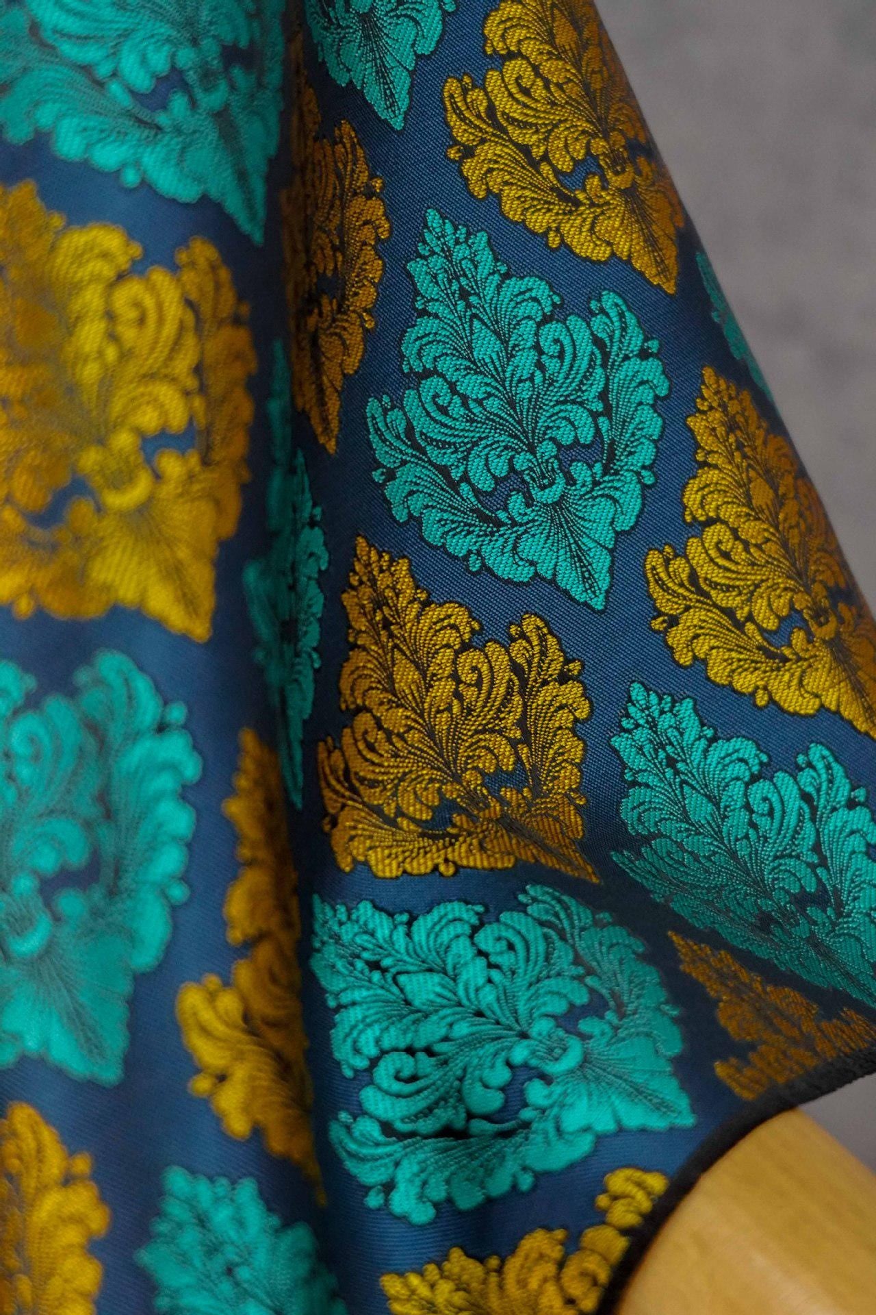 European Baroque Floral Fabric, Vintage Scroll Yarn - Dyed Jacquard, Luxury Brocade for Upholstery & Period Costumes, Heavyweight Textile - Poppylollipop