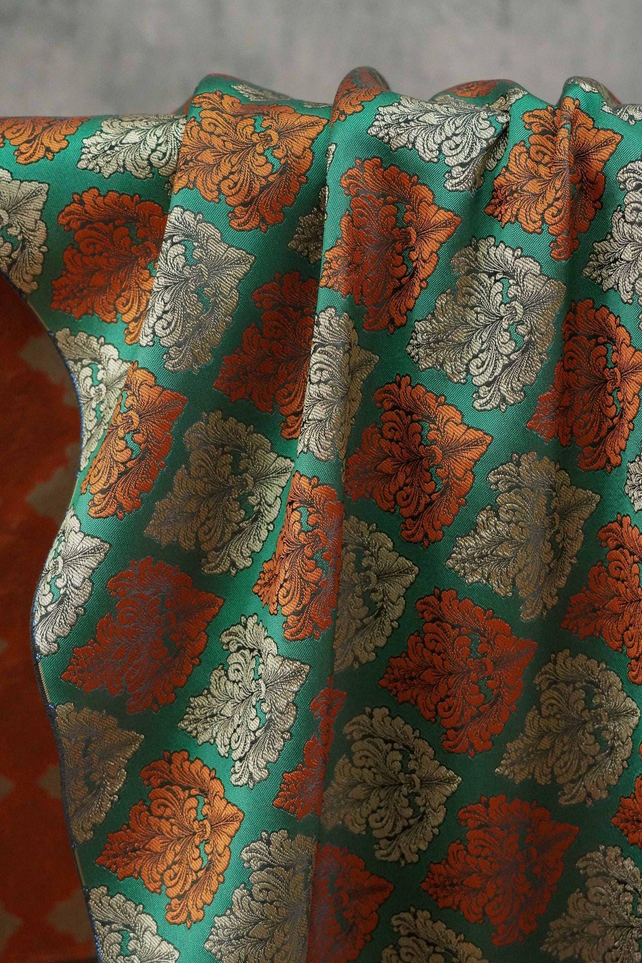 European Baroque Floral Fabric, Vintage Scroll Yarn - Dyed Jacquard, Luxury Brocade for Upholstery & Period Costumes, Heavyweight Textile - Poppylollipop