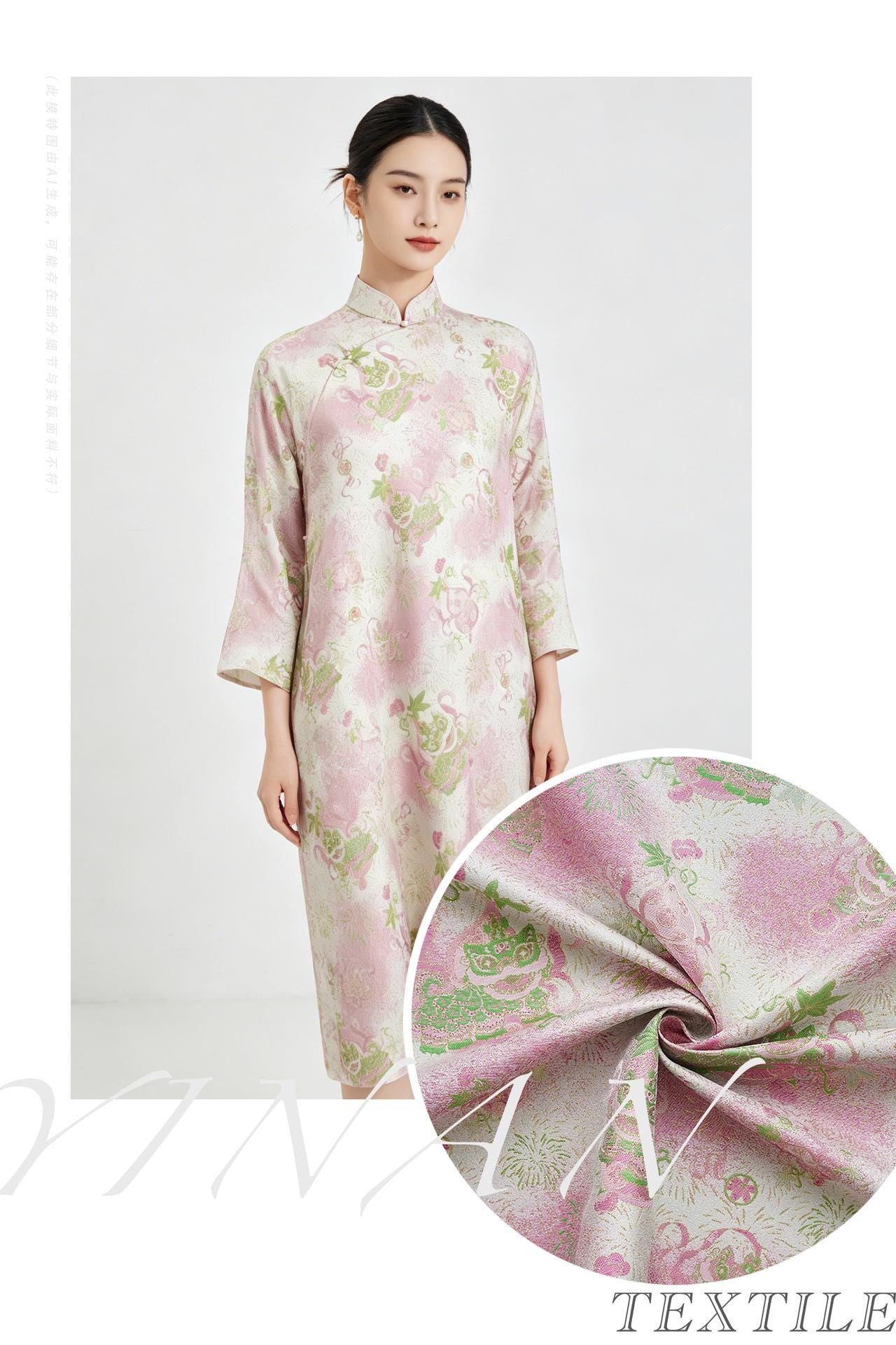 Luxury Song Dynasty Brocade Fabric, Golden Thread Jacquard Textile for Couture, Premium Oriental Silk Woven Material by the Yard - 1 Meter - Poppylollipop