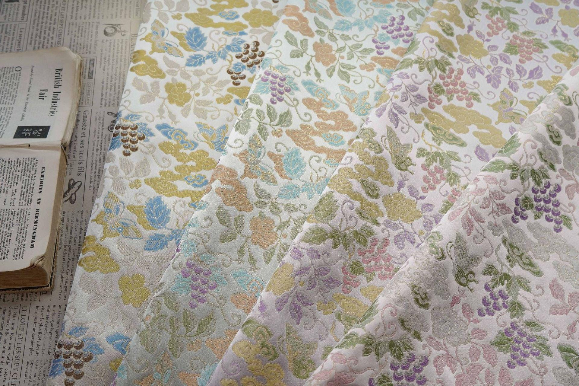 Grape Butterfly song Brocade Fabric, Luxury Gold Thread Jacquard, Premium Oriental Silk Woven Textile for Couture & Sewing - 1 Meter - Poppylollipop