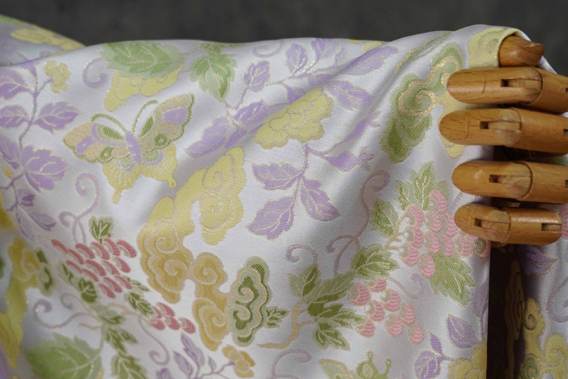 Grape Butterfly song Brocade Fabric, Luxury Gold Thread Jacquard, Premium Oriental Silk Woven Textile for Couture & Sewing - 1 Meter - Poppylollipop