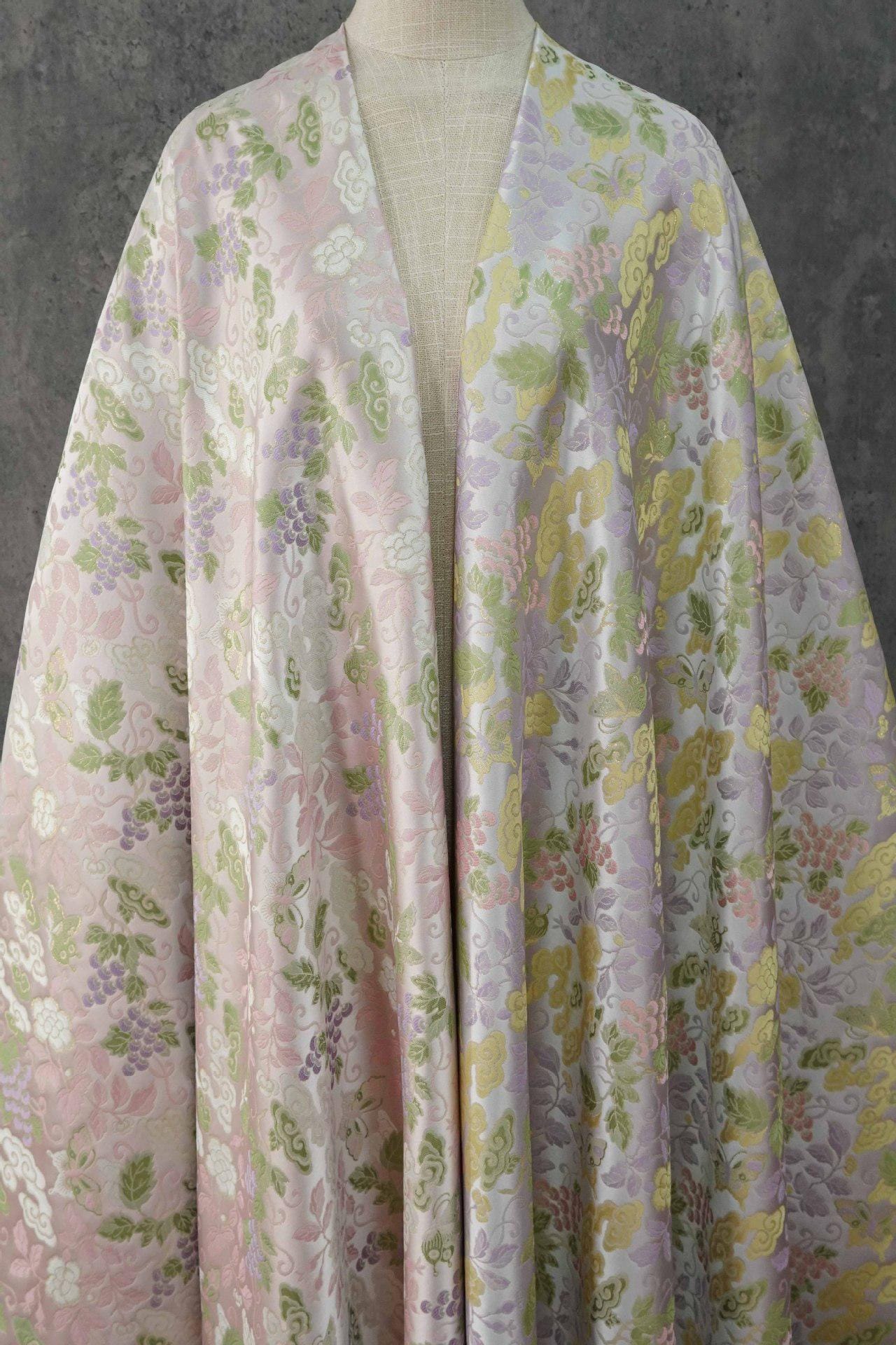 Grape Butterfly song Brocade Fabric, Luxury Gold Thread Jacquard, Premium Oriental Silk Woven Textile for Couture & Sewing - 1 Meter - Poppylollipop