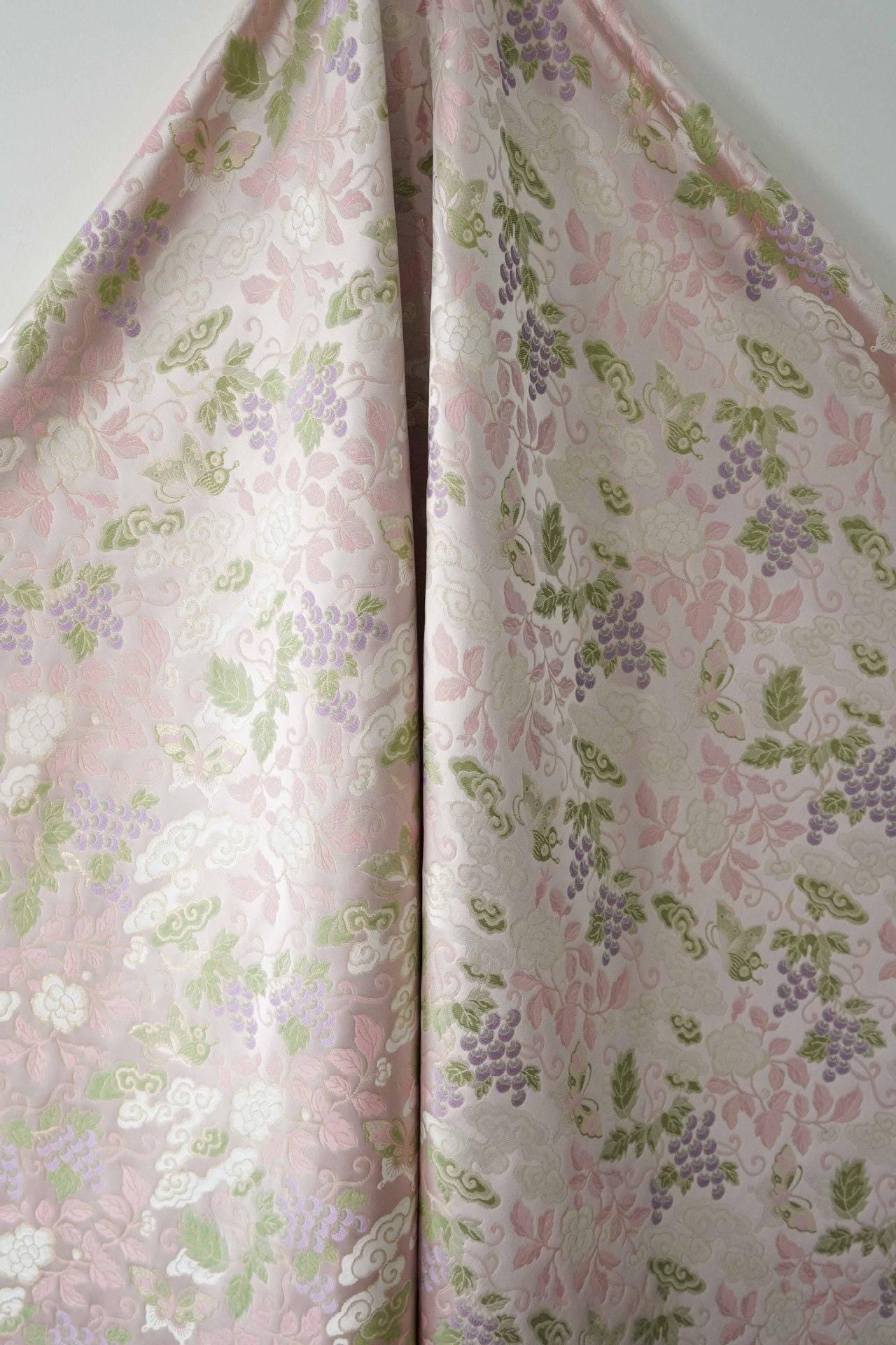 Grape Butterfly song Brocade Fabric, Luxury Gold Thread Jacquard, Premium Oriental Silk Woven Textile for Couture & Sewing - 1 Meter - Poppylollipop