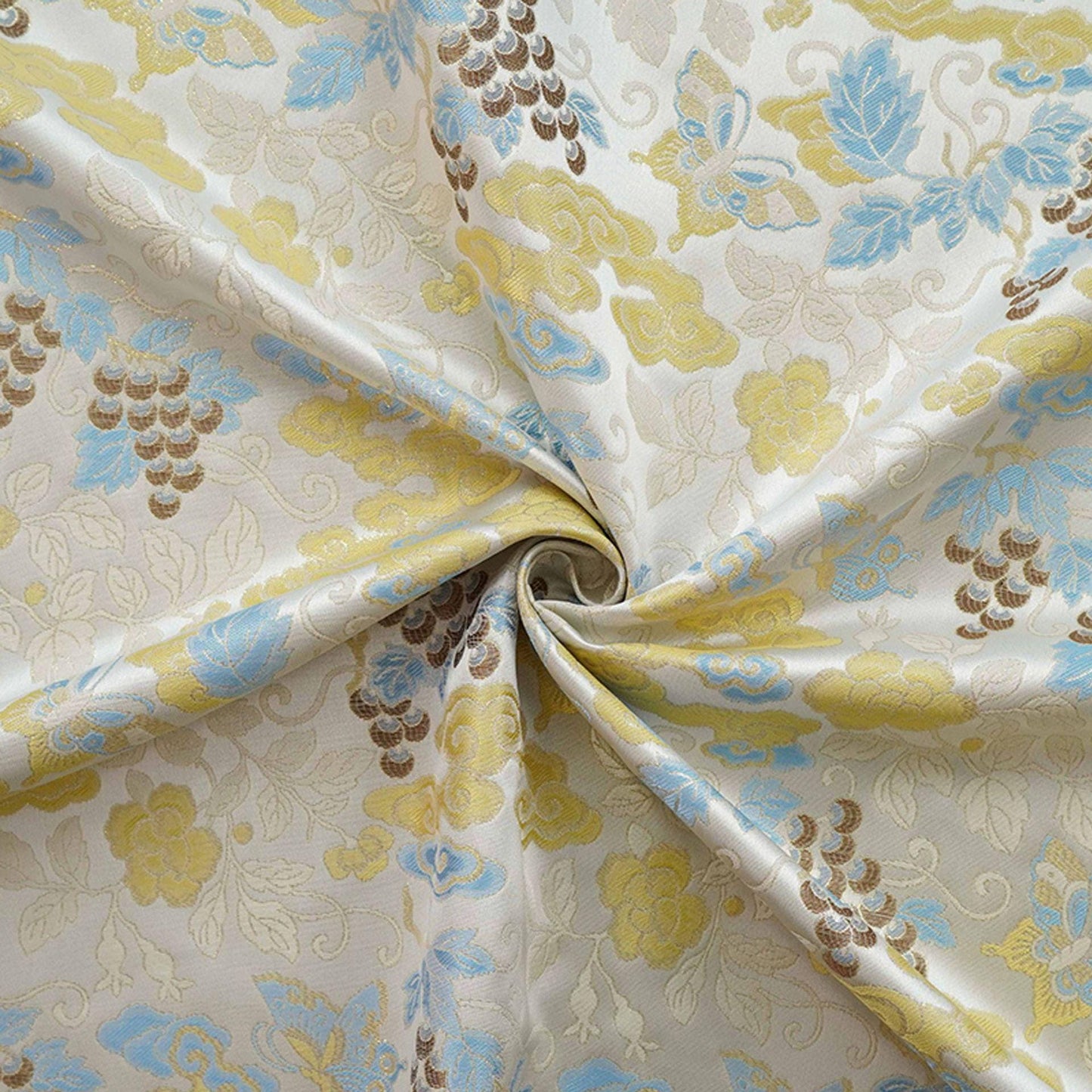 Grape Butterfly song Brocade Fabric, Luxury Gold Thread Jacquard, Premium Oriental Silk Woven Textile for Couture & Sewing - 1 Meter - Poppylollipop