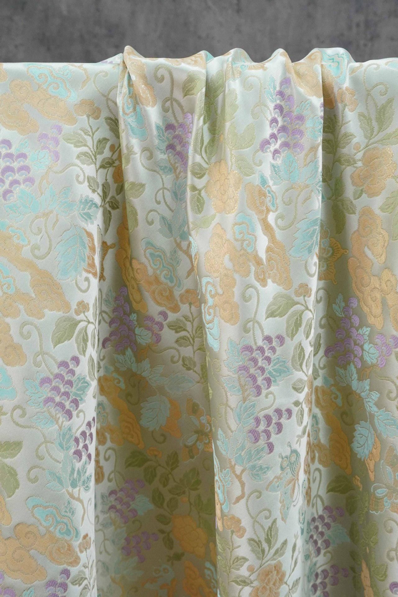 Grape Butterfly song Brocade Fabric, Luxury Gold Thread Jacquard, Premium Oriental Silk Woven Textile for Couture & Sewing - 1 Meter - Poppylollipop