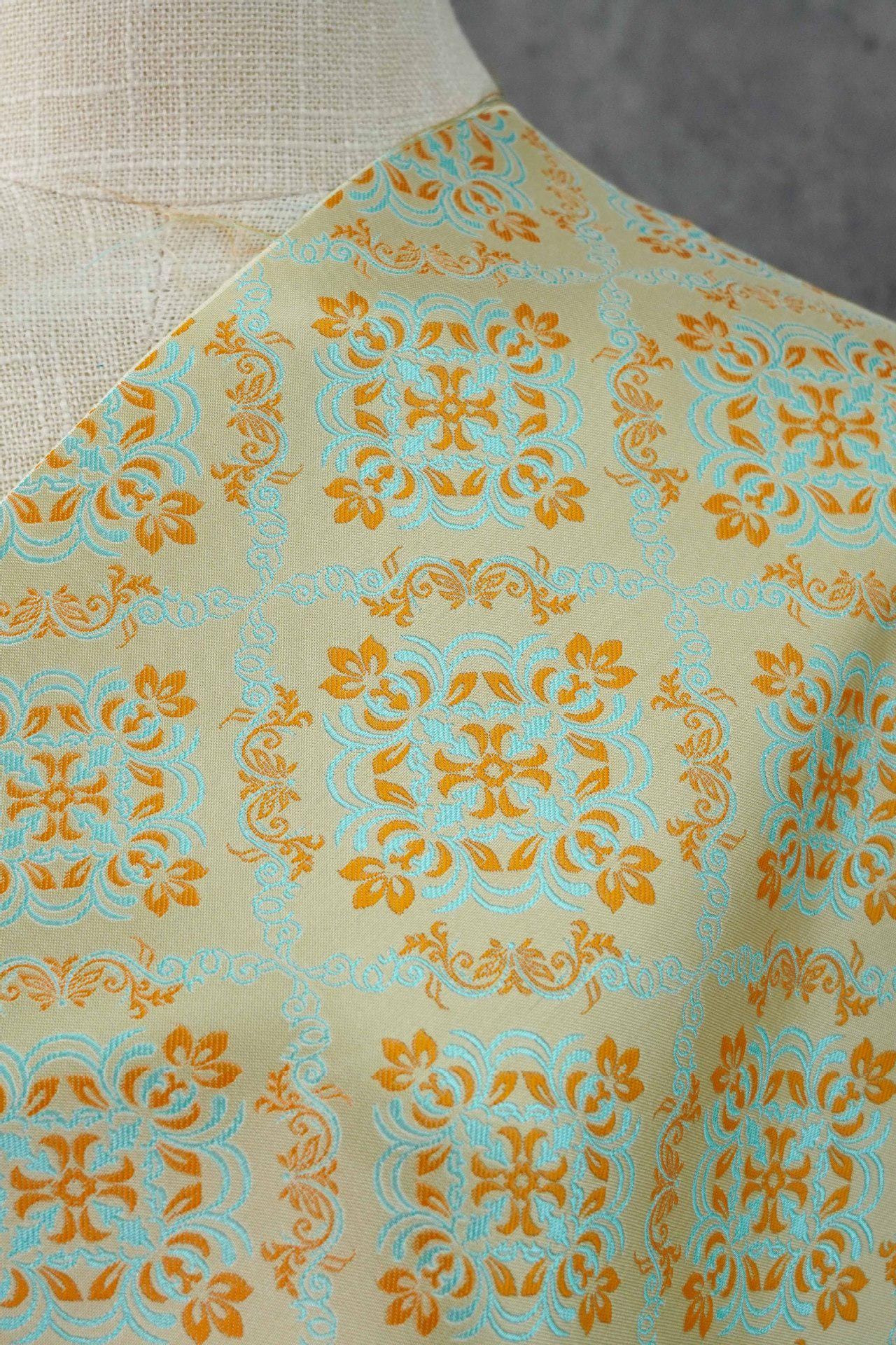 Rhombus Floral Brocade Fabric Rayon Silk Jacquard Damask Fabric Xianghua Pattern Textile for Costume Upholstery Cheongsam Craft Fabric - Poppylollipop