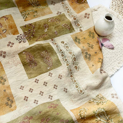 Vintage Paisley Patchwork Print Cotton Fabric By The Yard | Earthy Green Gold Boho Floral | Dress Blouse Quilting Cottagecore Sewing - Poppylollipop